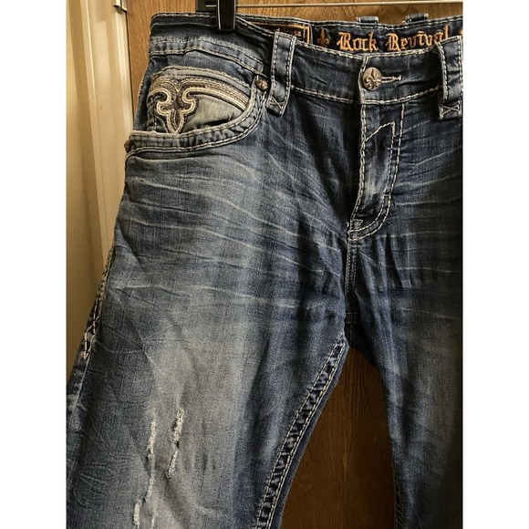 Rock Revival Jeans Mens Navid Straight 36 Blue Denim Distressed Vintage Y2K - Picture 3 of 13